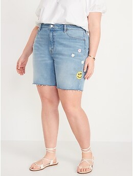 High-Waisted O.G. Straight Embroidered Cut-Off Jean Shorts -- 7-inch inseam