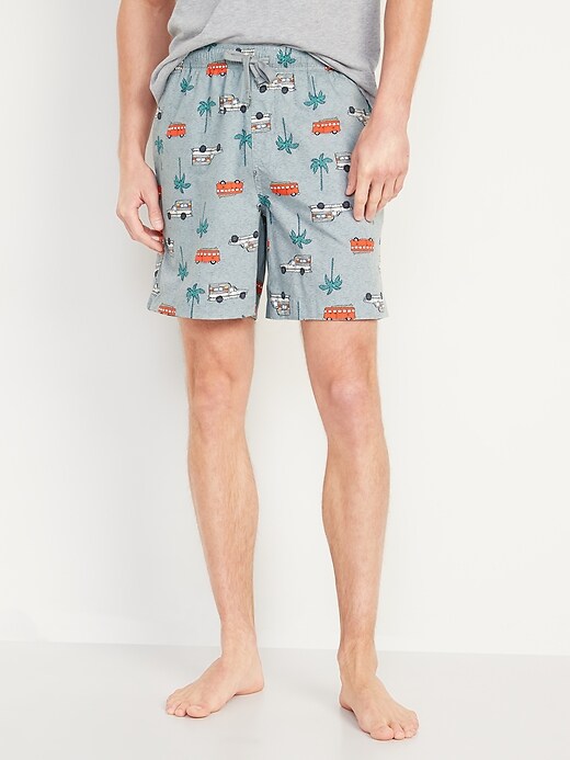 Printed Poplin Pajama Shorts for Men -- 7-inch inseam