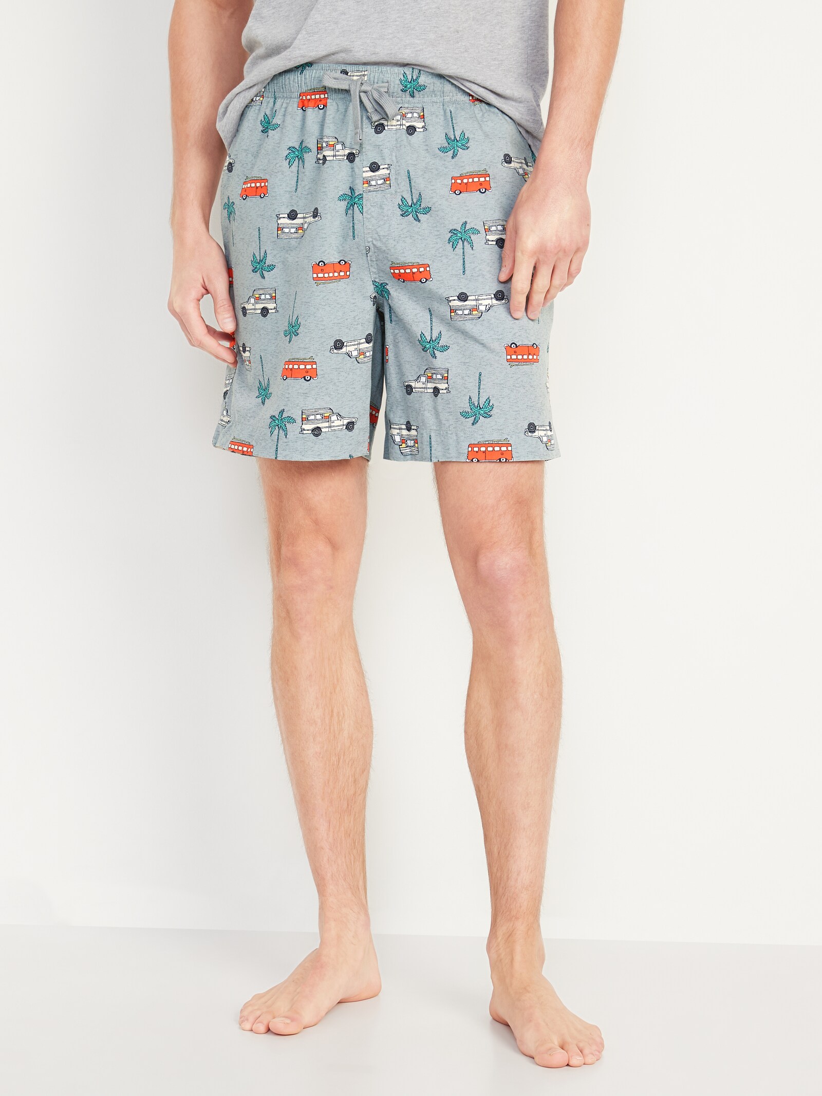 Printed Poplin Pajama Shorts for Men 