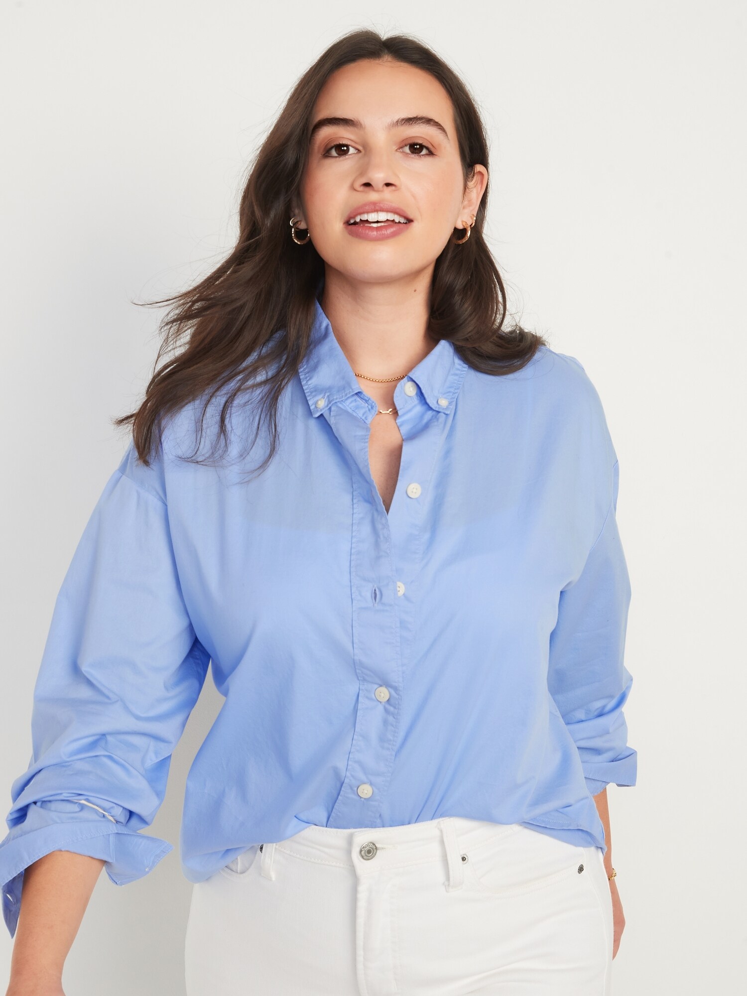 Long-Sleeve Cropped Boyfriend Shirt for Women | Old Navy