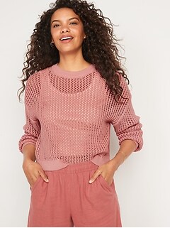 Long-Sleeve  Open-Knit Sweater for Women