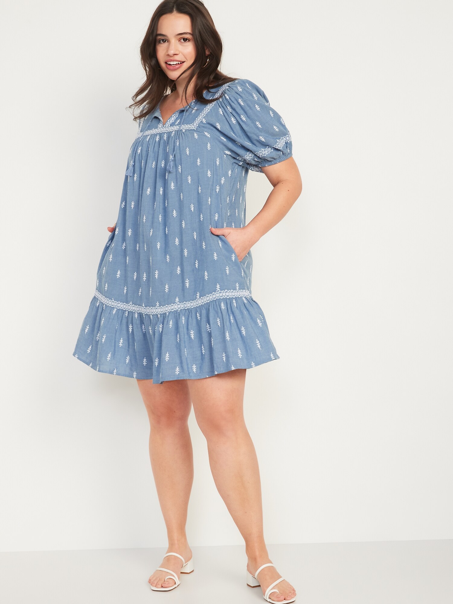 old navy striped linen blend swing dress