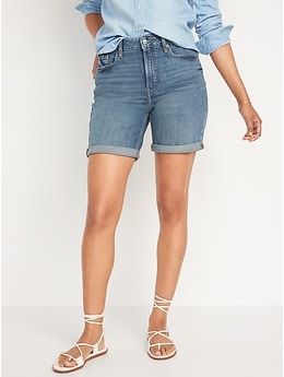 High-Waisted O.G. Straight Rolled-Cuff Jean Shorts for Women -- 7-inch inseam