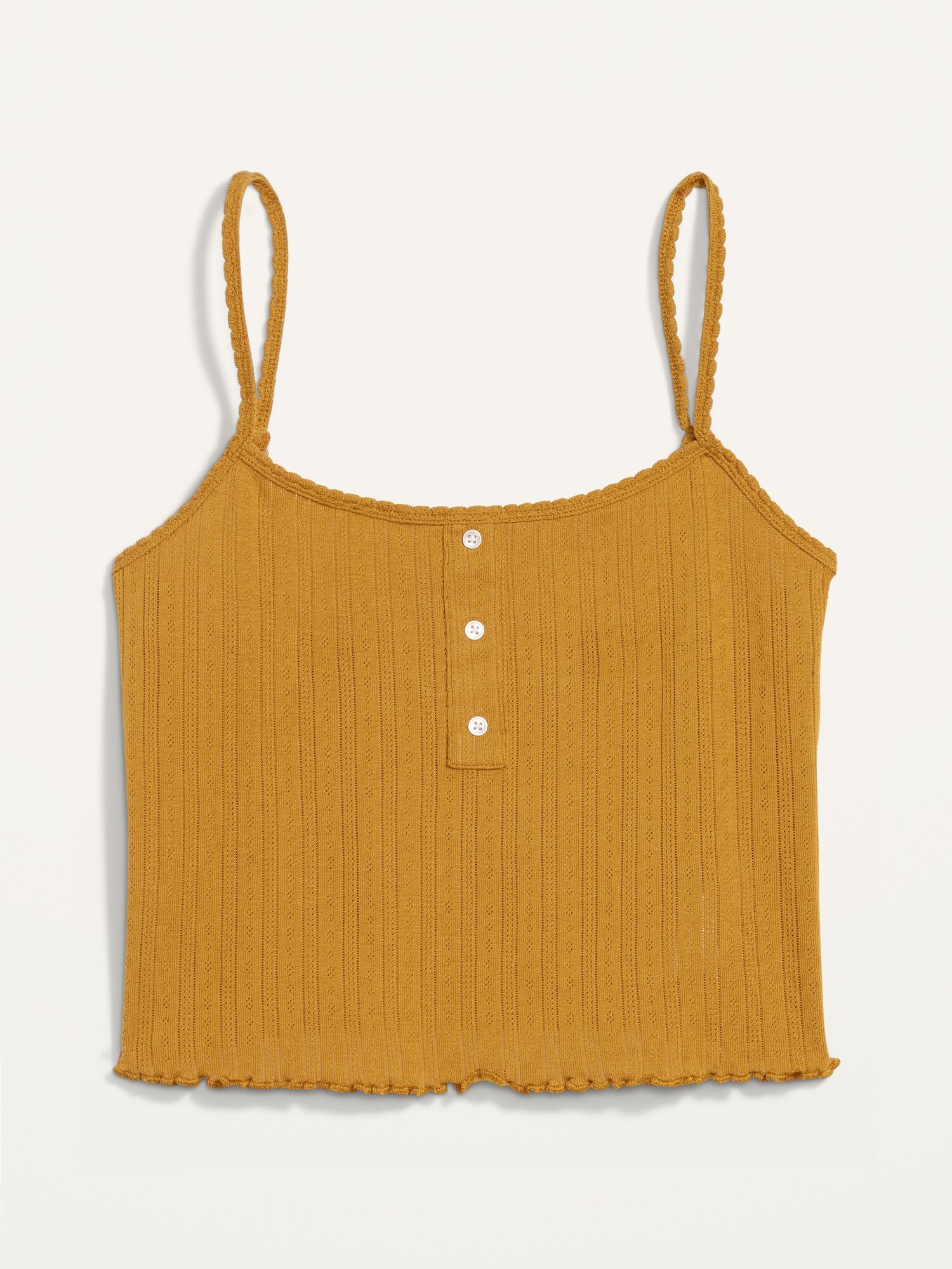 Cropped Pointelle-Knit Henley Cami Top for Women