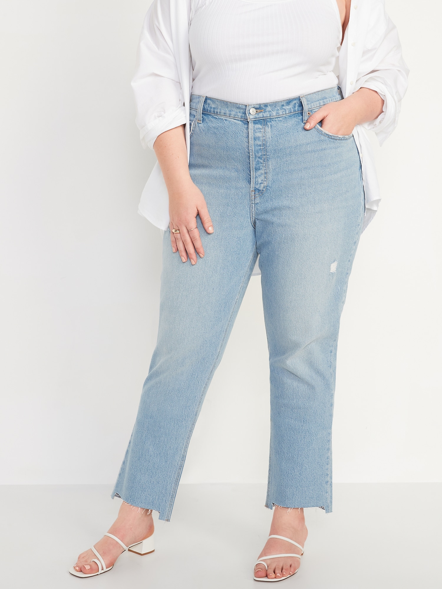 Old Navy Extra High-Waisted Ripped Cut-Off Wide-Leg Jeans for Women