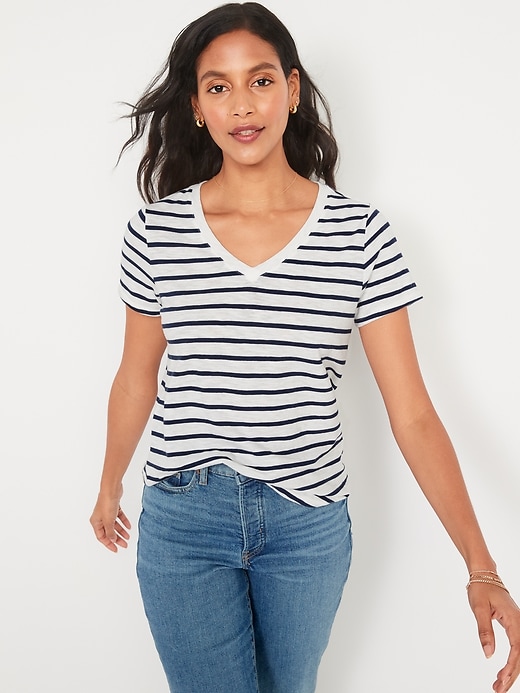 Image number 1 showing, EveryWear Striped Slub-Knit V-Neck T-Shirt for Women