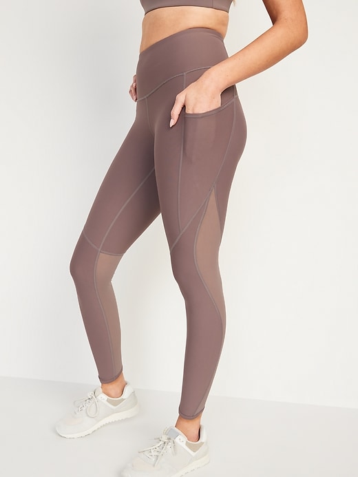 Medium Compression 7/8 Leggings with Mesh Panel High Waistband