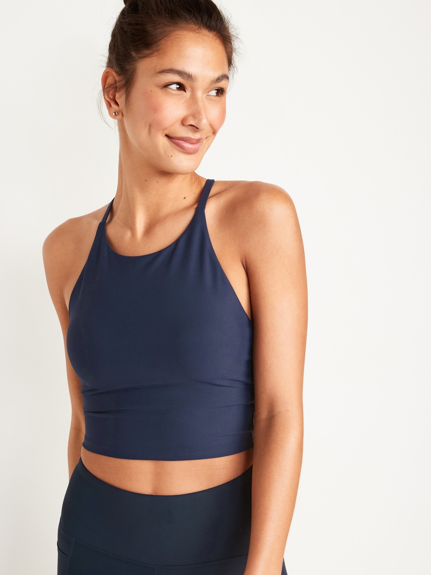Old Navy Light Support Powersoft Longline Sports Bra in Coal Smoke Dot, The Best Patterned Pieces From Old Navy to Add to a Mostly Black Workout  Wardrobe