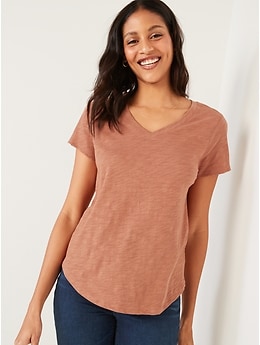 T-shirt Tout-aller en tricot grège à col en V pour femme