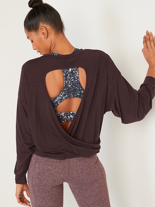 Image number 2 showing, Ultra-Lite Long-Sleeve Cutout Wrap-Back Top for Women
