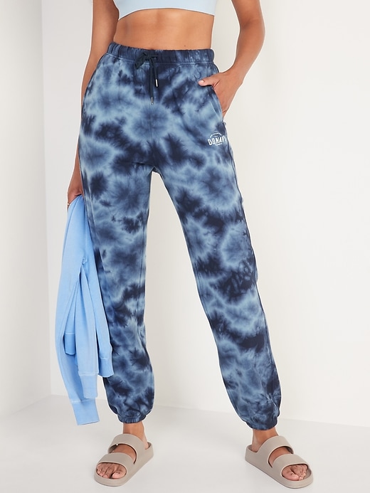 Image number 1 showing, High-Waisted Logo-Graphic Tie-Dye Sweatpants