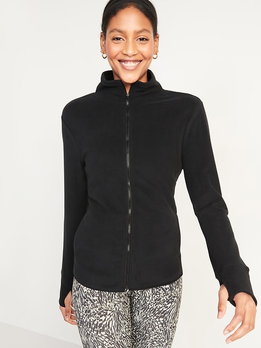 Image number 1 showing, Microfleece Mock-Neck Zip-Front Jacket