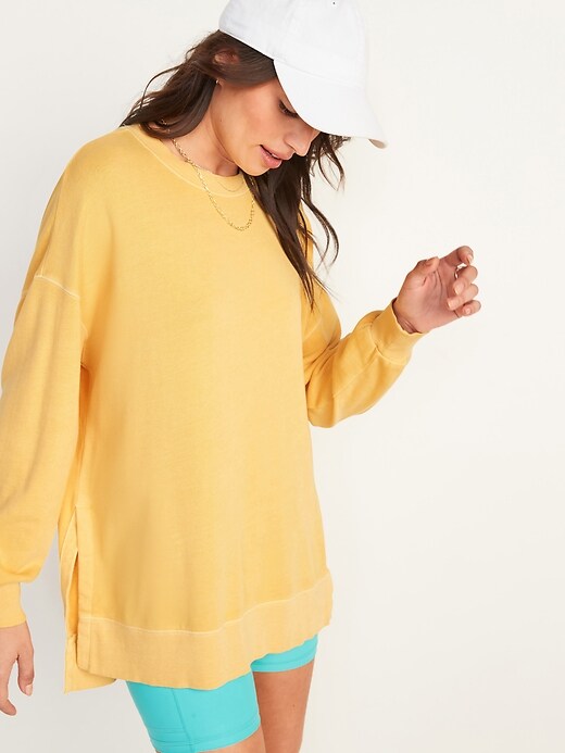 Image number 1 showing, Vintage Long-Sleeve Garment-Dyed French-Terry Tunic Sweatshirt for Women