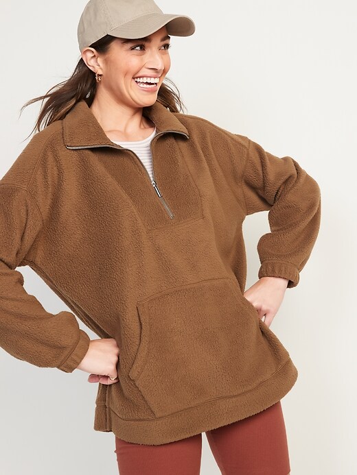 Image number 1 showing, Oversized Sherpa Quarter-Zip Tunic Sweatshirt for Women