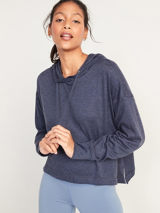 Image number 1 showing, Loose Cropped Sweater-Knit Hoodie