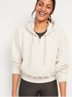 Loose Cropped Quarter-Zip Hoodie for Women