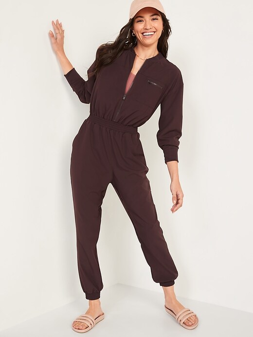 Image number 1 showing, StretchTech Cropped Zip Bomber Jumpsuit