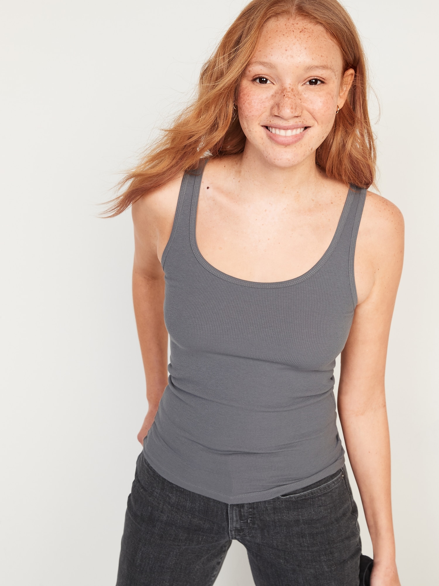 Old Navy First-Layer Rib-Knit Tank Top gray. 1