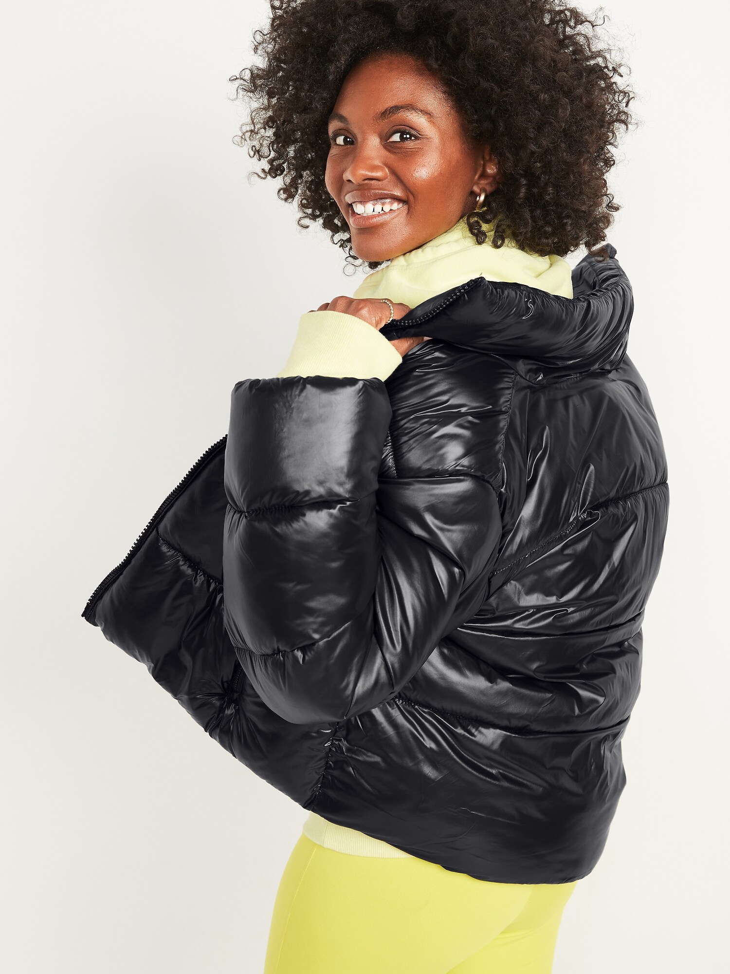 short shiny puffer jacket