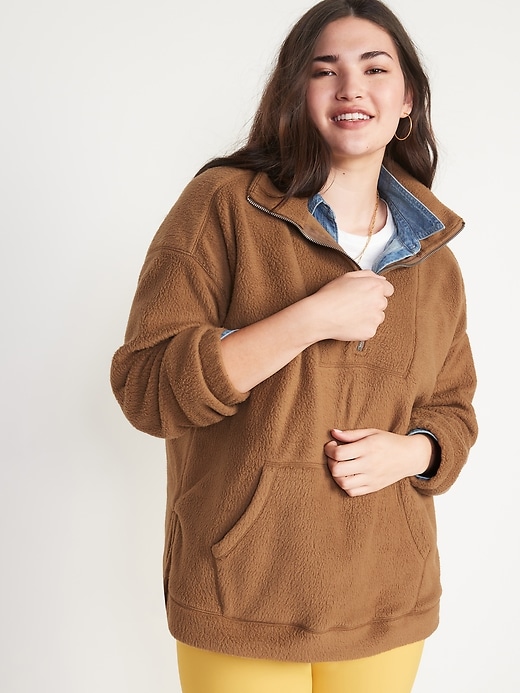 Image number 5 showing, Oversized Sherpa Quarter-Zip Tunic Sweatshirt for Women