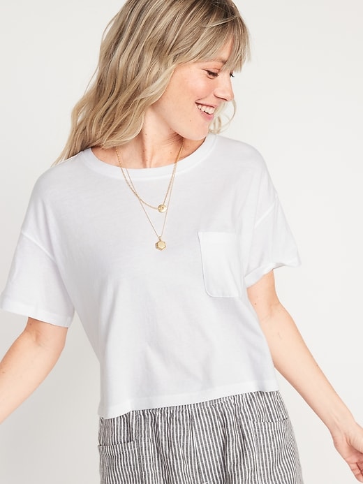 Image number 1 showing, Short-Sleeve Cropped Oversized T-Shirt for Women