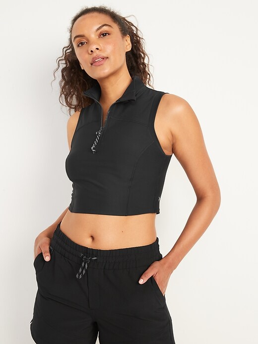 Image number 1 showing, Sleeveless PowerSoft Cropped Half-Zip Top for Women