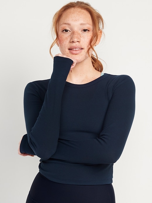 Image number 1 showing, UltraLite Long-Sleeve Crew-Neck Ribbed Cropped Top for Women