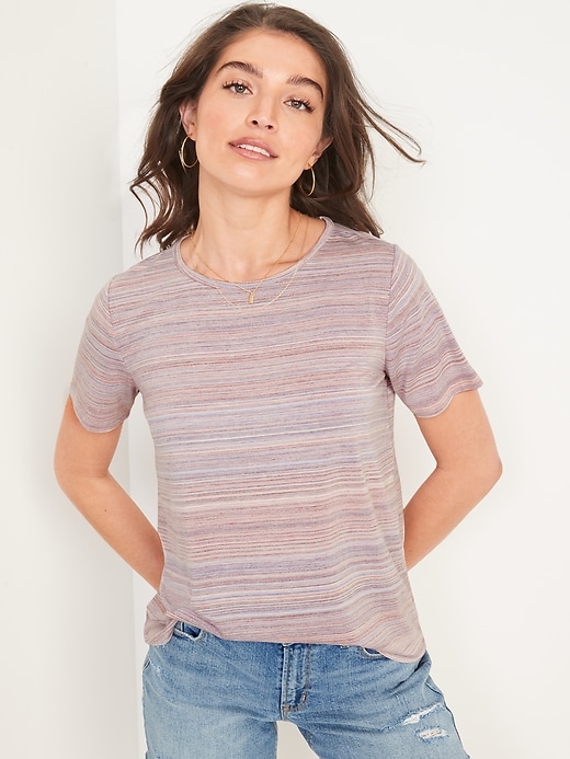 Image number 1 showing, Short-Sleeve Luxe Striped T-Shirt for Women