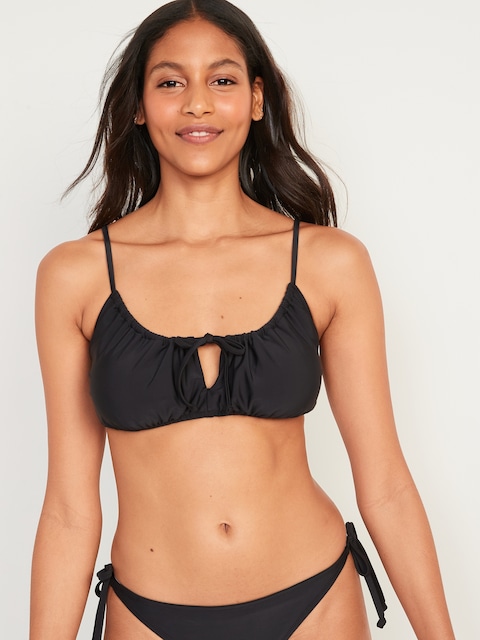 Gathered Keyhole-Front Bikini Swim Top
