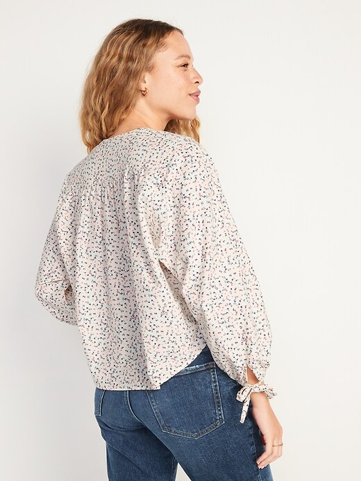 Image number 2 showing, Oversized Ditsy-Floral Corduroy Tie-Sleeve Top for Women