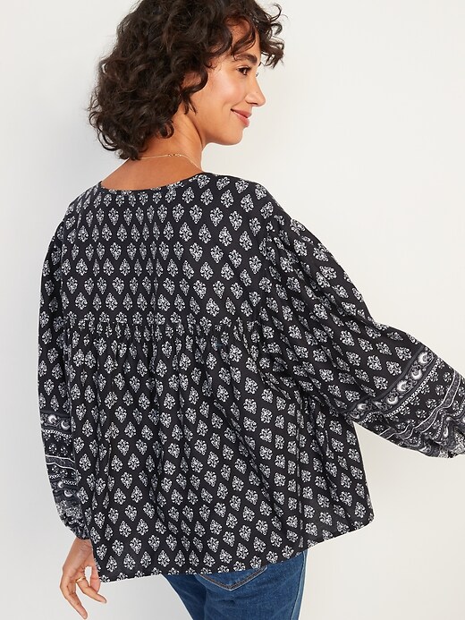 Image number 2 showing, Long-Sleeve Smocked Printed Poet Blouse for Women