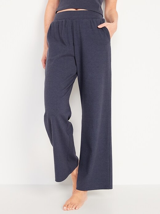 パンツ Bristol STRETCH KNIT RIBBED LOUNGE PANTS Cowasto Women Stretchy Wide Leg Palazzo Lounge Pants Elastic
