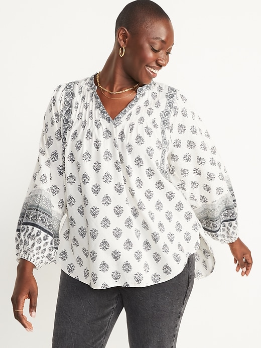 Image number 5 showing, Long-Sleeve Printed Poet Swing Blouse for Women