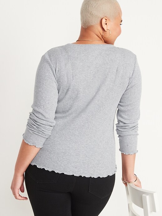 Image number 5 showing, Long-Sleeve Rib-Knit Henley T-Shirt for Women