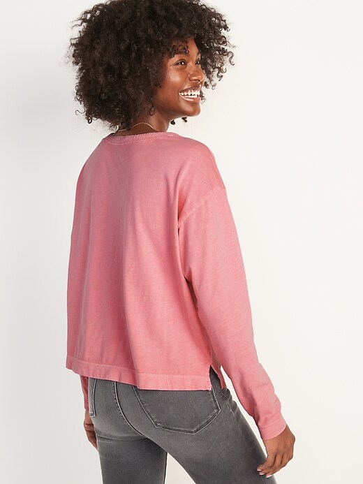 Image number 2 showing, Loose Garment-Dyed Long-Sleeve Henley T-Shirt for Women
