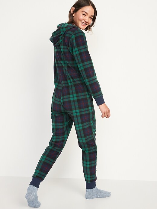 Image number 2 showing, Matching Printed Microfleece Hooded One-Piece Pajamas