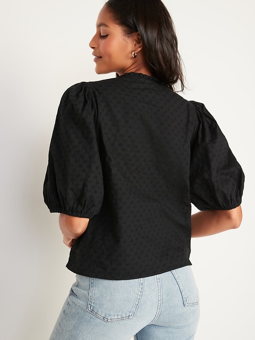 Image number 2 showing, Puff-Sleeve Lace-Trim Clip-Dot Blouse for Women