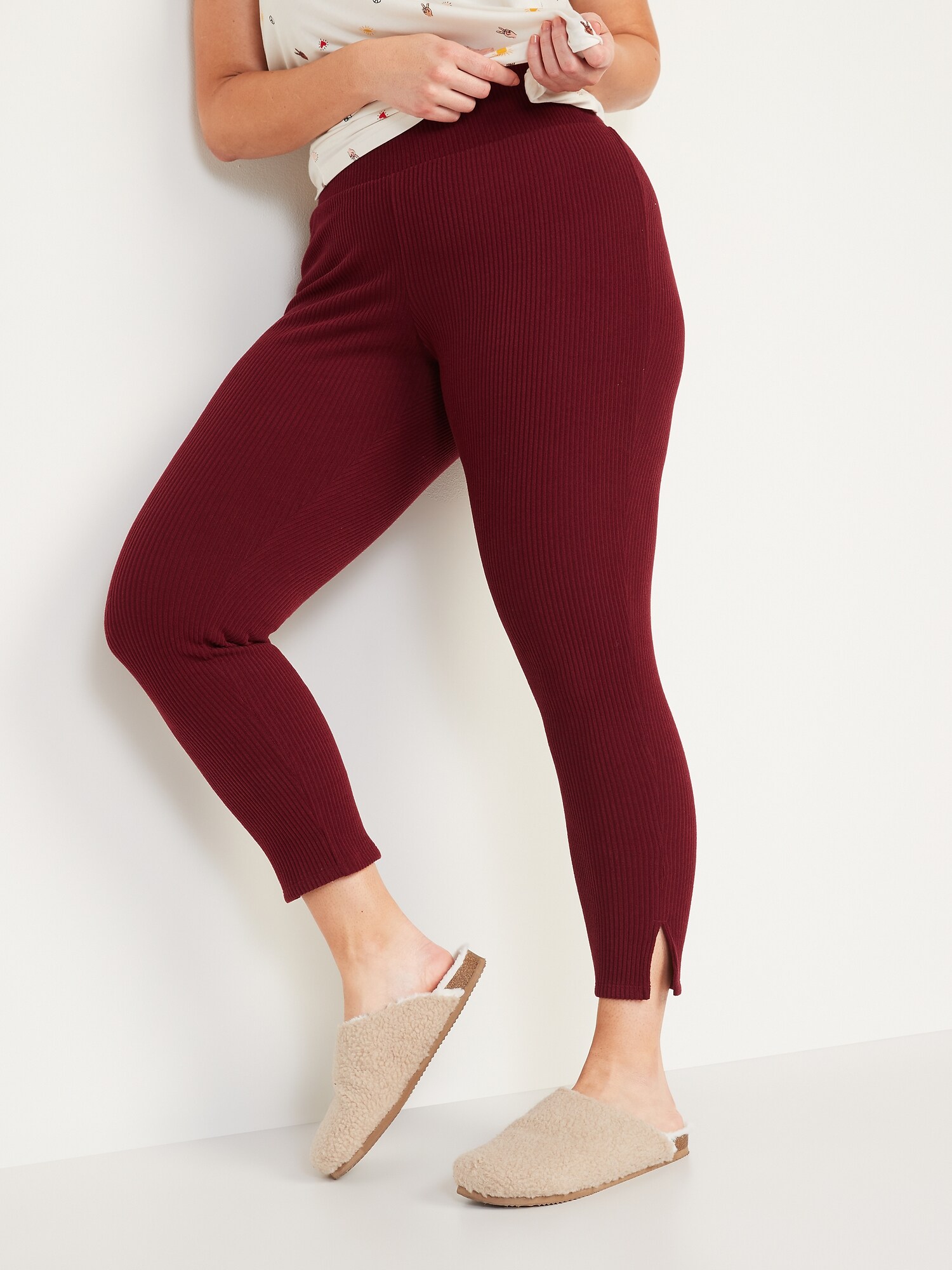 High-Waisted Cozy Rib-Knit Lounge Leggings for Women