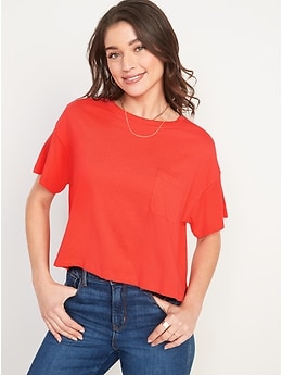 Oversized Cropped Pocket T-Shirt for Women
