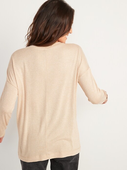 Image number 2 showing, Long-Sleeve Plush-Knit Henley Tunic T-Shirt for Women