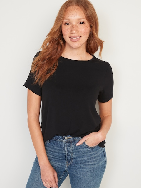 T-shirt luxueux ras du cou pour Femme - Noir