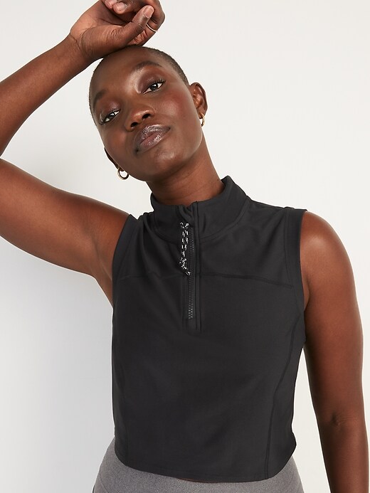 Image number 5 showing, Sleeveless PowerSoft Cropped Half-Zip Top for Women