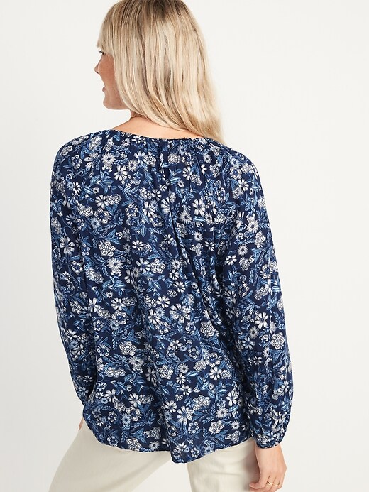 Image number 2 showing, Long-Sleeve Shirred Floral-Print Poet Blouse for Women