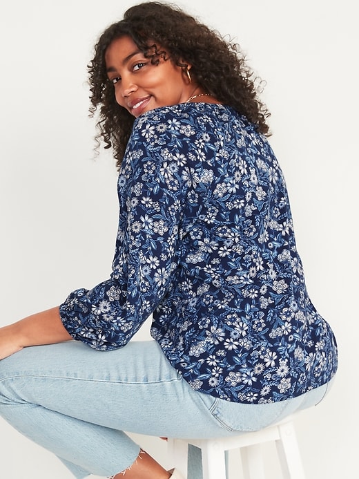 Image number 6 showing, Long-Sleeve Shirred Floral-Print Poet Blouse for Women