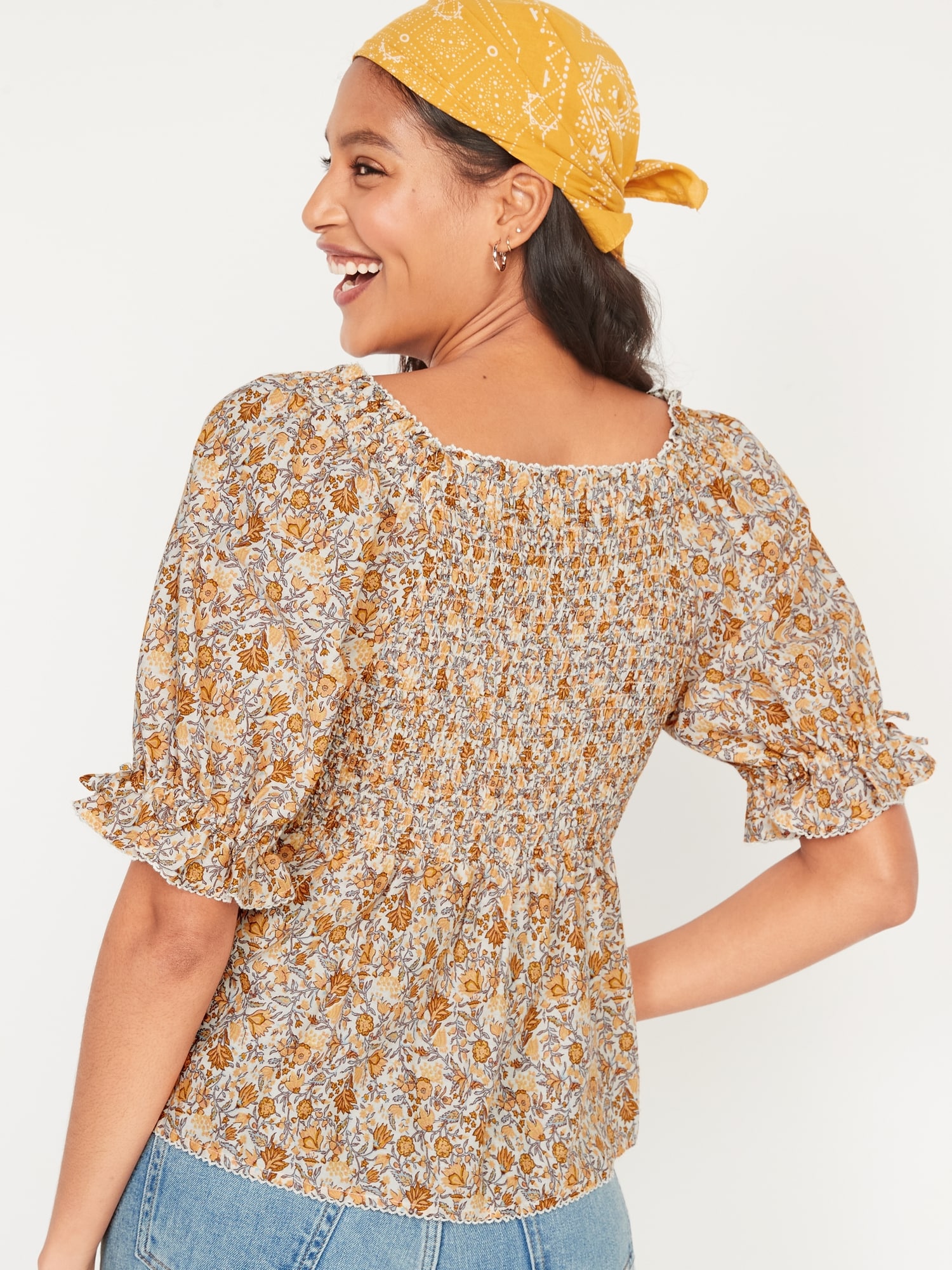 Lucky Brand Ditsy Foral Square Neck Peasant Top