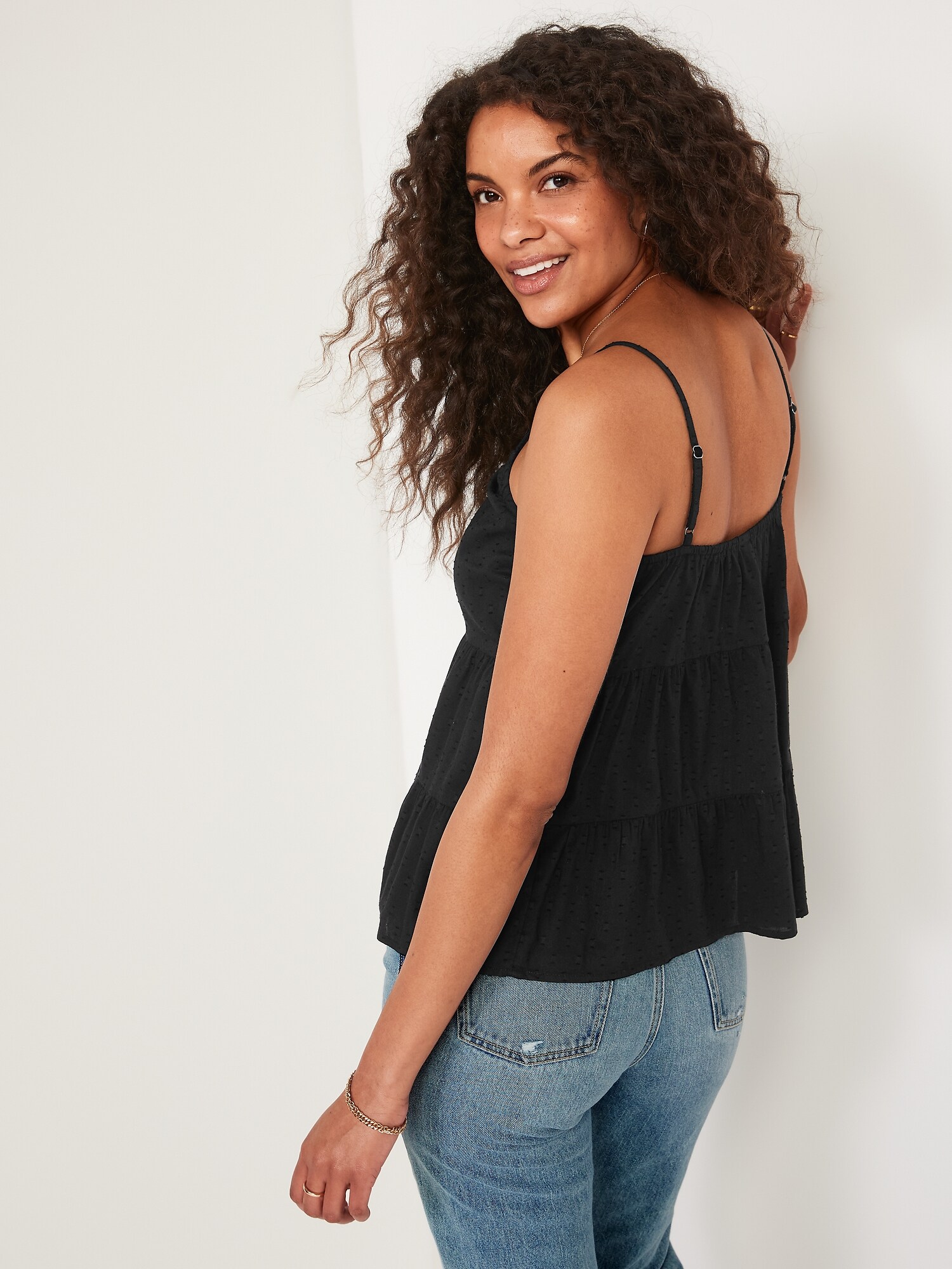 Textured Clip-Dot Tiered Tie-Neck Cami Top for Women | Old Navy