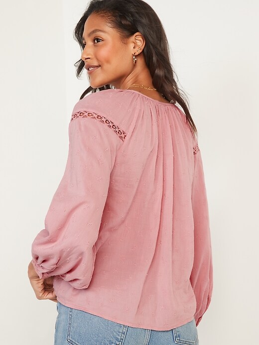 Image number 2 showing, Long-Sleeve Embroidered Lace-Trimmed Blouse for Women