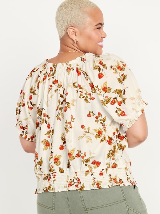 Image number 6 showing, Puff-Sleeve Smocked Printed Blouse for Women