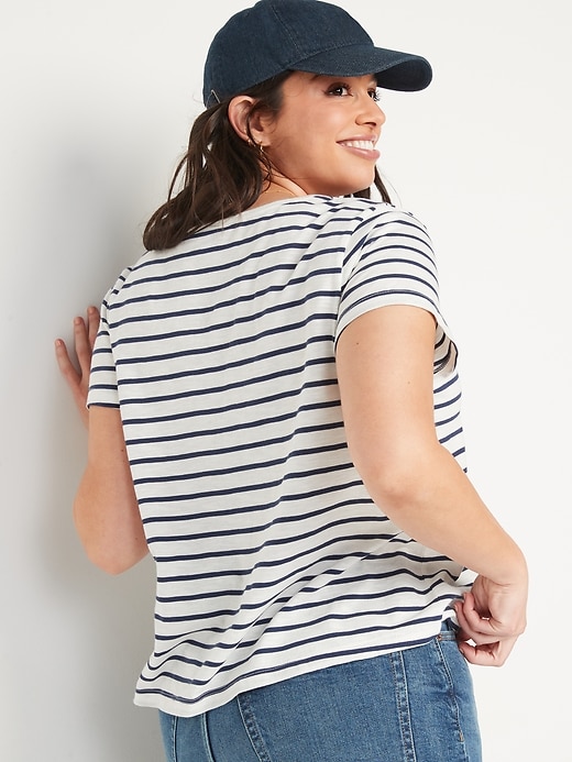 Image number 6 showing, Striped Slub-Knit V-Neck Button-Front Top for Women
