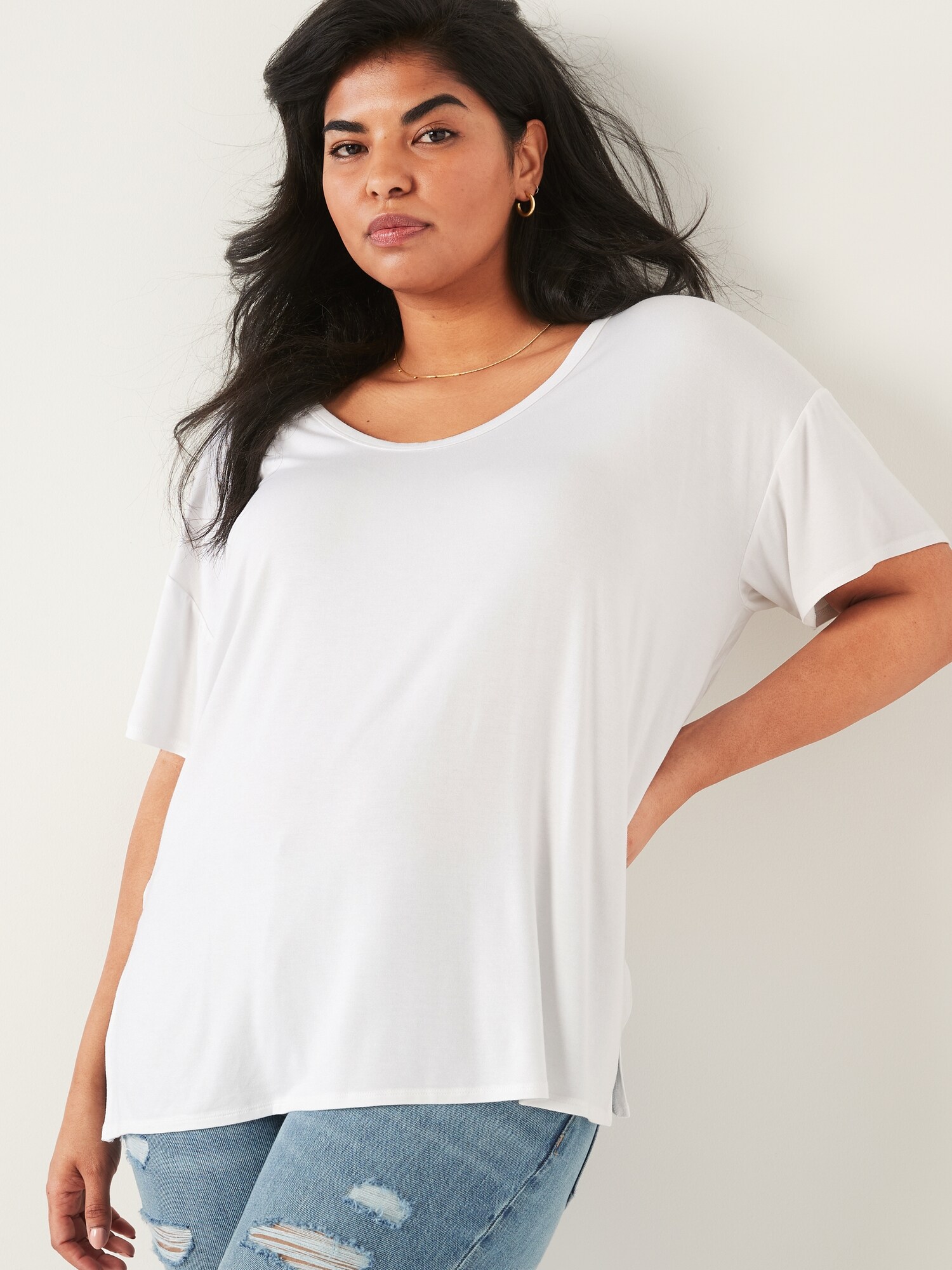 Oversized Luxe Voop-Neck Tunic T-Shirt 